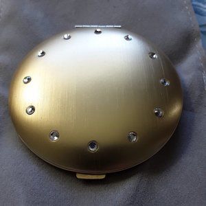 Brushed Goldtone Double Mirror Compact w/Rhinestones